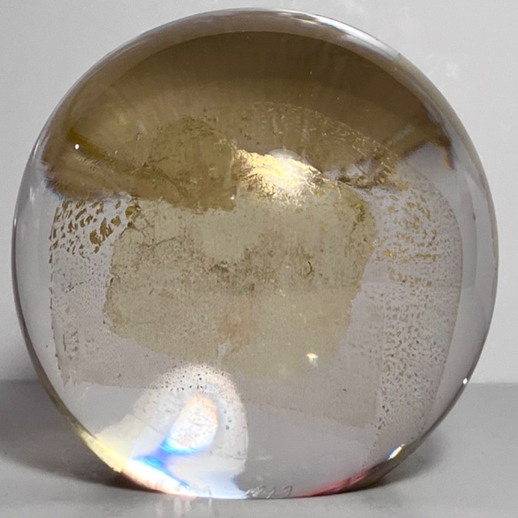 RANDY STRONG Signed Paperweight / 3.25 Inches / Vintage 1993 Gold Foil Art Glass - Picture 2 of 9